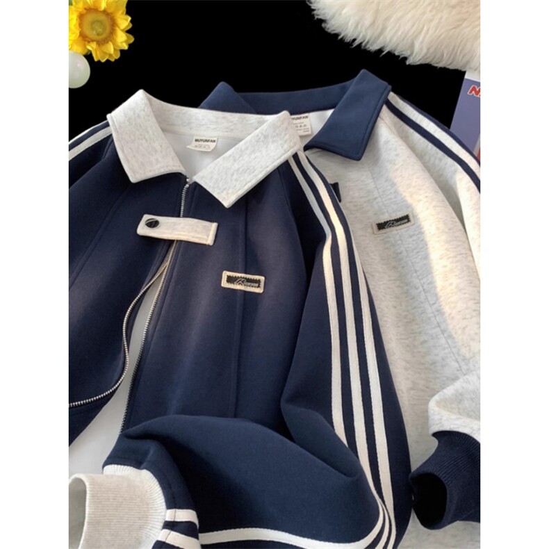 美式复古三条杠潮牌宽松拼接设计感外套夹克棒球服男士W1703p58,男装夹克,电商D315