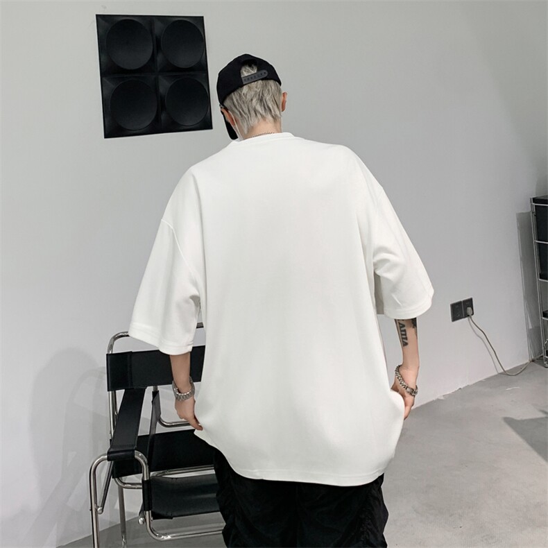 美式夏季小众金属拉链设计感短袖T恤高级宽松五分袖上衣T0666-p30,男装T恤,星座1008