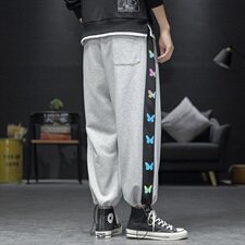 2021春秋款灰墙灰色宽松镭射字母印花卫裤A061-K703-P55，男装休闲裤，电商A061