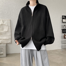 M-8XL春款纯色开衫毛衣宽松外套加肥加大码双拉链针织衫MY1503P78，男装针织衫/毛衣，电商B238