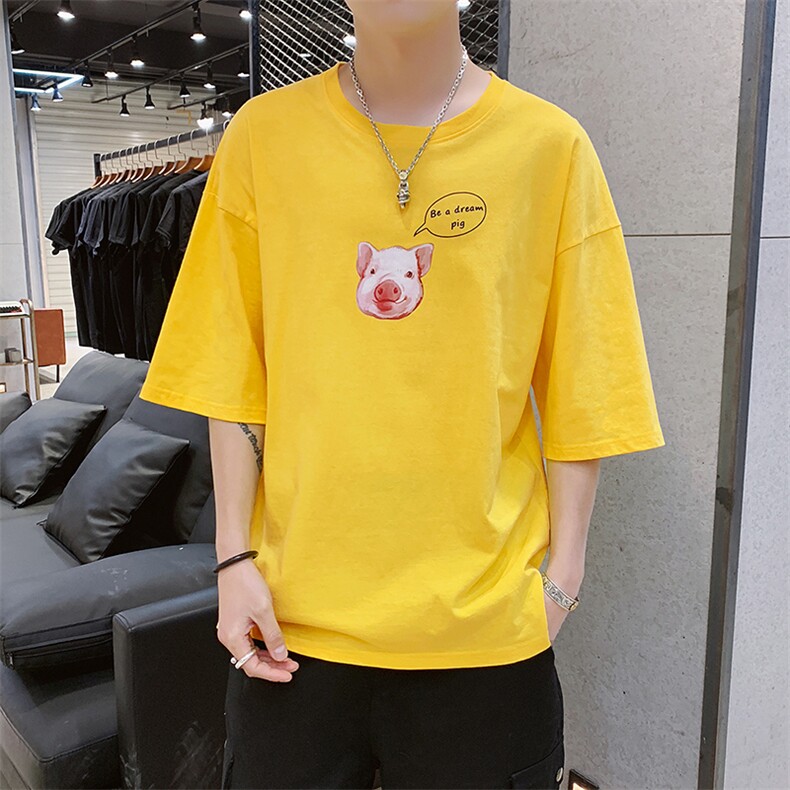 男士短袖t恤上衣服夏季新款潮流印花五分半袖打底衫恤DS372T,男装T恤,电商A102