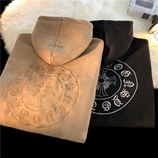 24秋季麂皮绒美式潮牌高街刺绣十字架连帽卫衣YT05P70M-4XL，男装卫衣，星座712