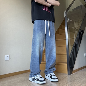 牛仔裤男春秋季美式高街直筒微喇裤潮牌痞帅炸街裤子N0757-P45图片