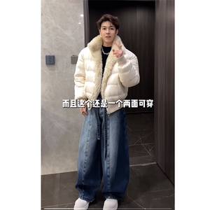 抖音冬季新款高级拼接双面穿毛毛棉衣男痞帅M216-P185（网图图片