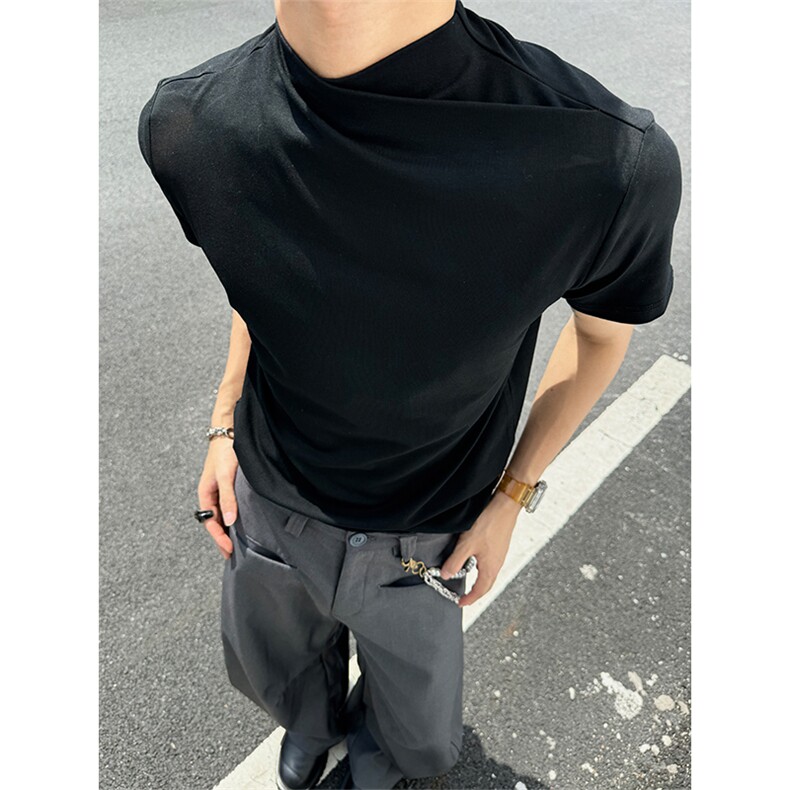 【自拍图】XZ10-1005-1-TTH00319-P38现货交叉连身领针织短袖T恤,男装T恤,星座1005-1