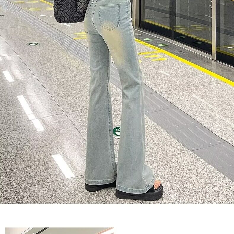 复古微喇叭牛仔裤女2024小个子修身显瘦高腰马蹄拖地长裤,男装牛仔裤,星座1210-1