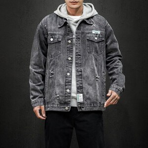 jk820-p85-限价128黑墙牛仔夹克肥仔秋款量足印花大码图片