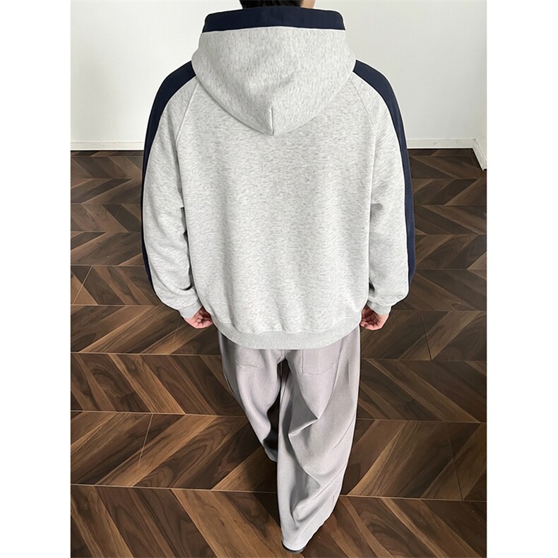 抖音得物高品质26春装新款男女美式高街结构拼接撞色连帽卫衣CM32,男装卫衣,电商A486