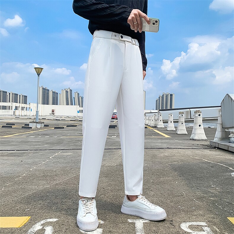 白色2024秋装男士九分裤潮款纯色休闲裤男修身小西裤K17-P58控78，男装休闲裤，电商A108