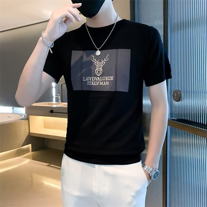 男士针织T恤简约刺绣帅气休闲打底衫春秋季短袖潮牌修身上衣S315,男装T恤,星座1116A-2（原606A-1）