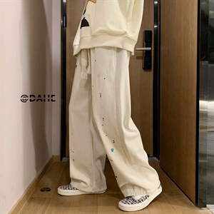 港风 春夏宽松百搭墨点印花休闲牛仔裤直筒裤男女NZ601 P65控88图片