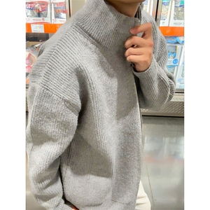 重磅秋冬北极绒双拉链毛衣开衫美式复古休闲慵懒风宽松针织衫外套图片