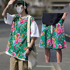 TZ04东北大花坎肩无袖背心马甲短裤套装大码风民族特色汉服潮，男装休闲套装，星座115A(原星座507）