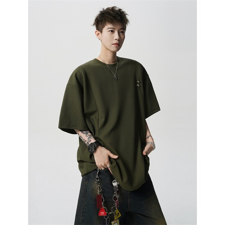 超大码金属标手工设计肌理感短袖T恤8XL-M垂感冰丝半袖DX1220/P38,男装T恤,电商B238