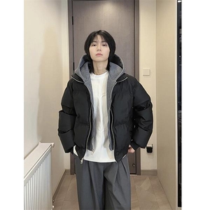 现货高品质重磅工艺美式高街假两件PU皮棉衣男女加厚棉服外套图片