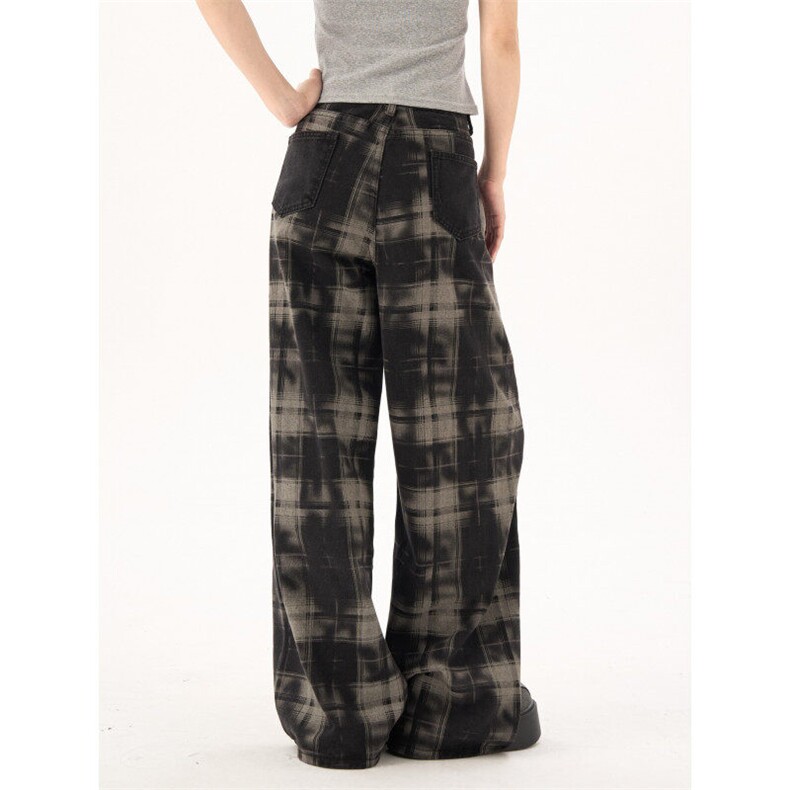 2384-P52高街复古拼接牛仔裤女春秋新款辣妹宽松垂感阔腿裤，女装牛仔裤，电商A306A