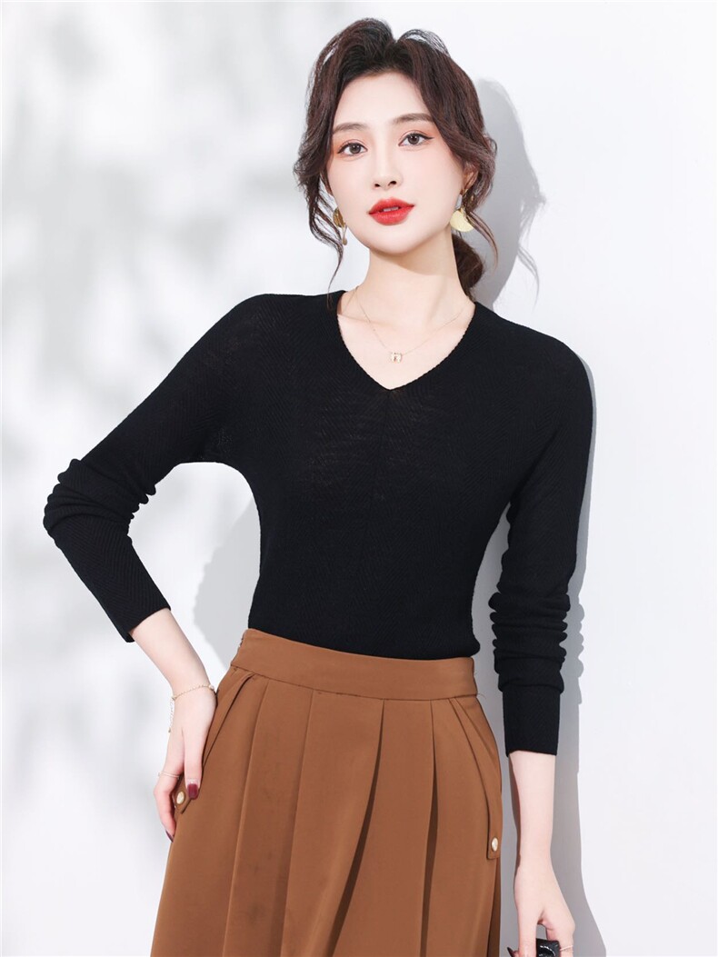杨子纱100%超细羊毛鱼骨纹V?领套衫,针织衫/毛衣,优麦羊绒（原洪叶羊绒）