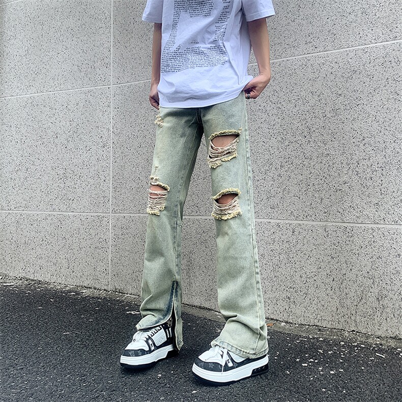 现货夏季修身vibe美式高街破洞黄泥染拉链牛仔裤男K822-K823-P55,男装牛仔裤,星座205
