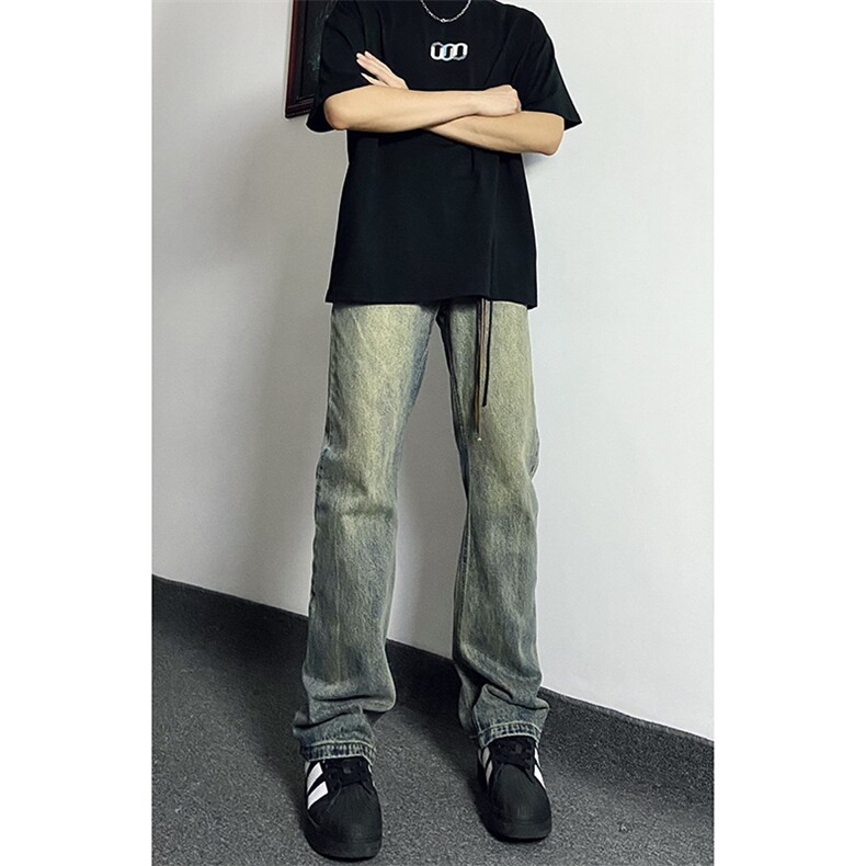 秋季美式ins高街hiphop重工艺水洗微喇复古蓝牛仔裤货号K2320P55,男装牛仔裤,电商A063