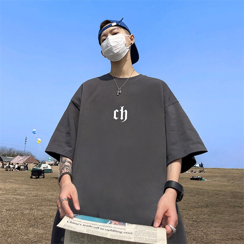 抖音得物二开现货供应220克夏装重磅美式高街宽松短袖t恤MT77,男装T恤,电商A486-1
