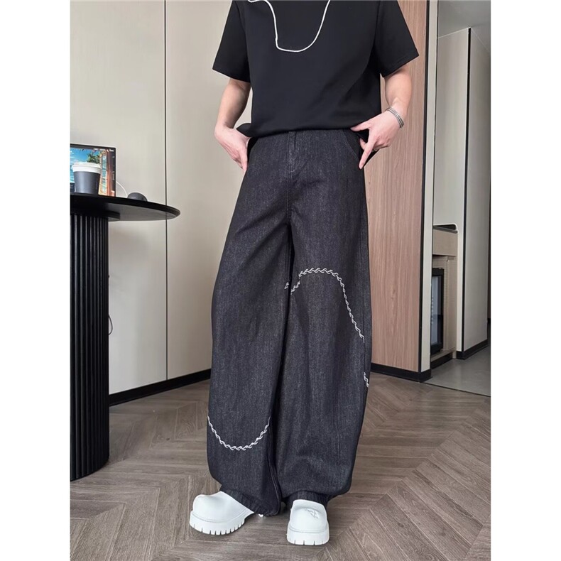 美式高街牛仔裤男潮牌复古计感宽松阔腿弯刀裤子NA102-P55,男装牛仔裤,星座208-5