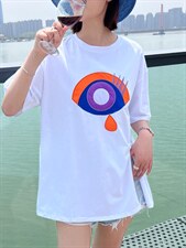 OUGNI夏装新款贴布刺绣开叉T恤潮，女装T恤，OGENI 欧葛妮