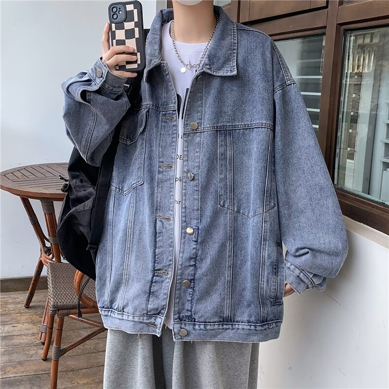 新款美式复古牛仔外套男潮牌痞帅秋冬潮流工装夹克宽松GH030-P65,男装工装外套,星座1008-1