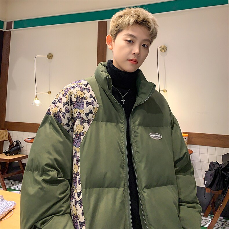 2025冬季新款港风外景大码小熊拼接立领棉衣M-5XHM23757-P105，男装棉衣，电商A022