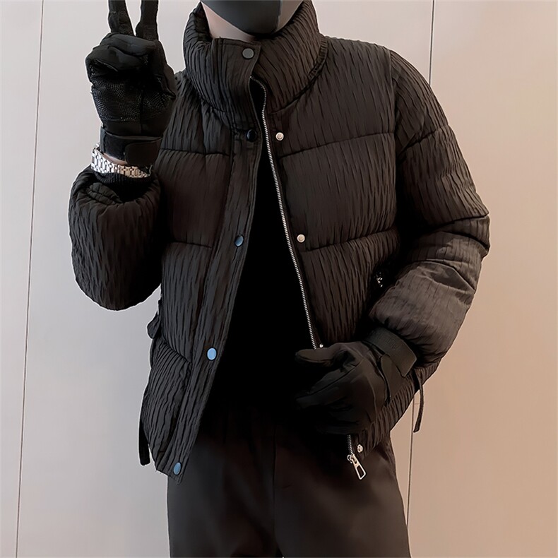 B03/P98控138冬季黑色系百搭褶皱肌理感立领棉衣外套男黑首1,男装棉衣,星座305B