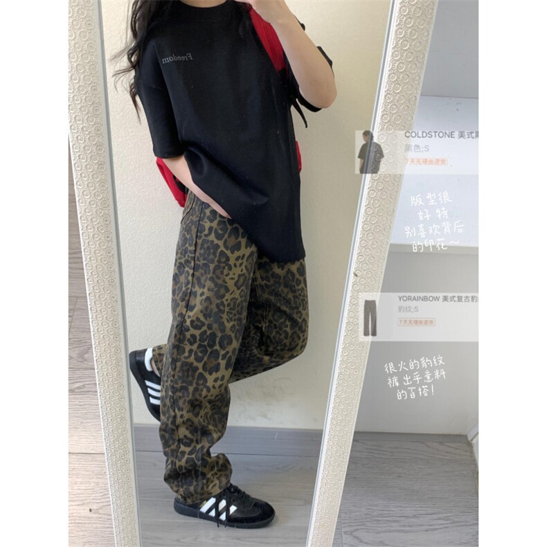 美式高街豹纹工装裤女宽松阔腿牛仔裤男夏季休闲裤子NT10,男装牛仔裤,星座1116A（原606A-3）