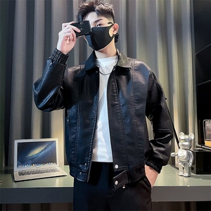 皮衣男秋季潮牌2025新款翻领修身短款帅气机车皮褂子痞帅男生图片