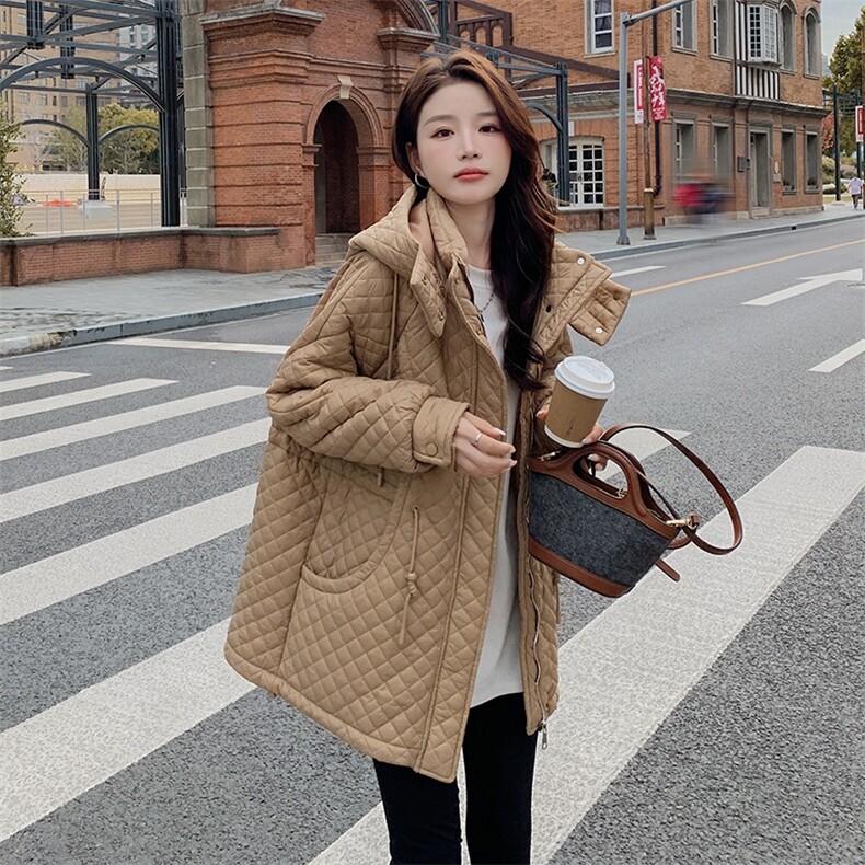 冬款现货宽松菱形格绗缝棉服293-062,女装棉衣/棉服,菡迪欧娜