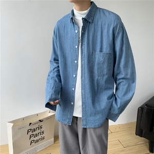 春秋牛仔衬衫男士长袖休闲宽松百搭外套韩版潮流衬衣男CA211-p45图片