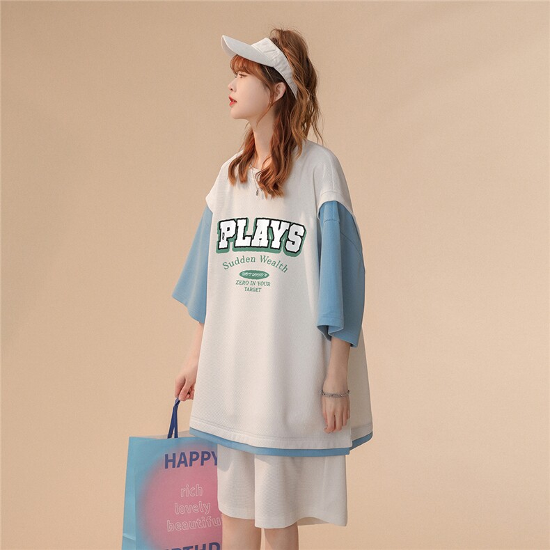 中性风23新款夏季字母短袖T恤时尚百搭短裤套装TZ629P75控98,男装牛仔裤,A247A