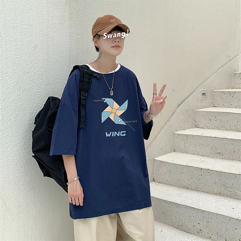 YT26112-P30亚短袖t恤男大码五分袖男宽松七分袖港风模特,男装T恤,电商A040