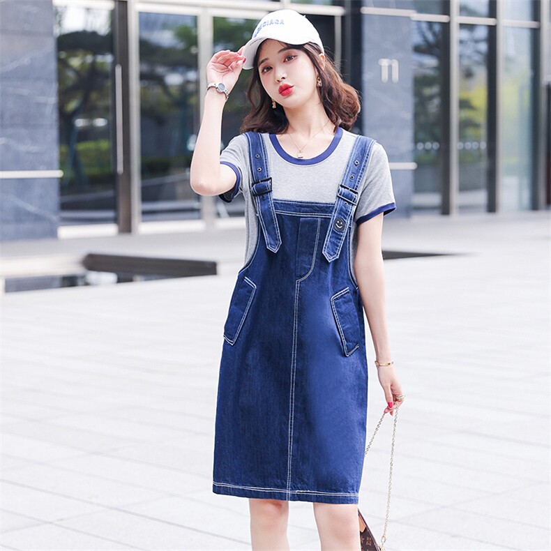 工装牛仔背带裙女夏季2025新款洋气减龄显瘦小个子连衣裙两件套装,女装套装/套裙,慧尚依恋