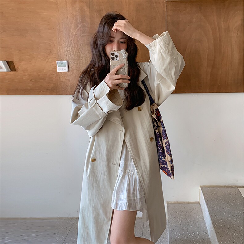 浅卡其中长款收腰风衣外套女夏季新款气质爆款韩系薄款防晒大衣图片