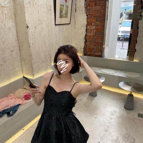 黑色后背网纱蝴蝶结吊带裙，女装背心吊带，ceelphy