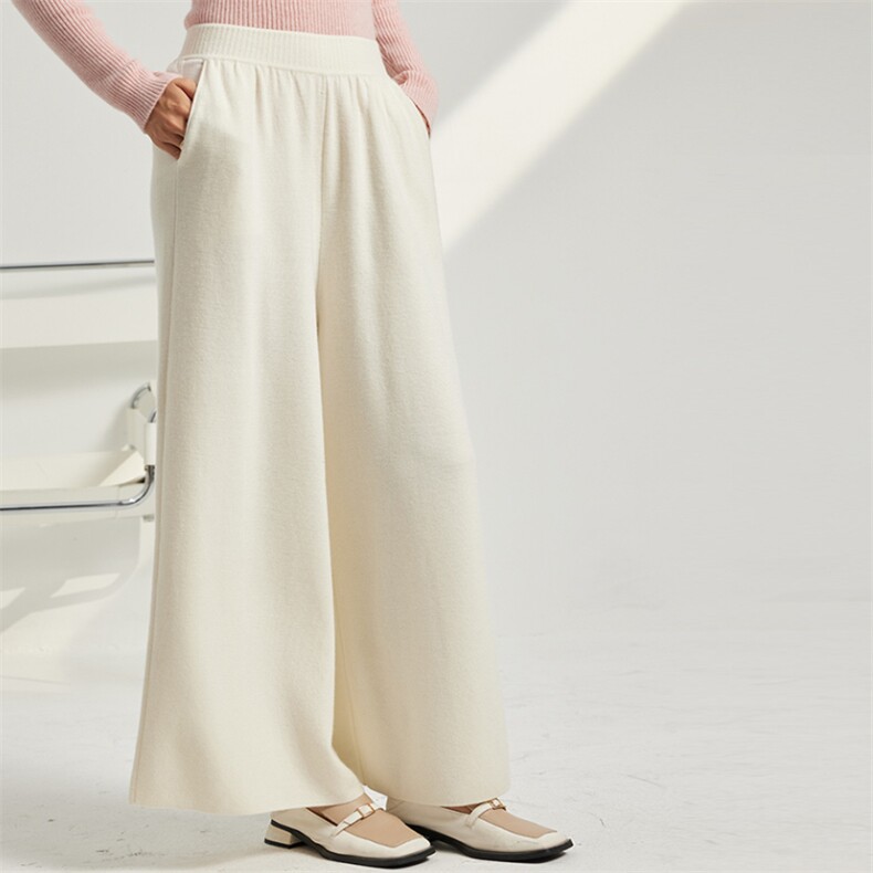 精纺羊绒阔腿裤女士针织长裤休闲加厚精纺羊毛裤，女装休闲裤，英集羊绒