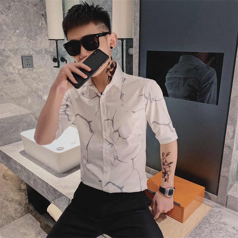 312A-254-P55-控692025新款韩版潮流中袖衬衫社会青年上衣衬衣，男装衬衫，星座312A-5