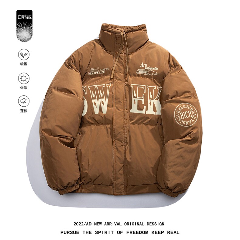 白鸭绒白底22冬季潮牌潮流字母印花加厚立领羽绒服YR223P195控258图片