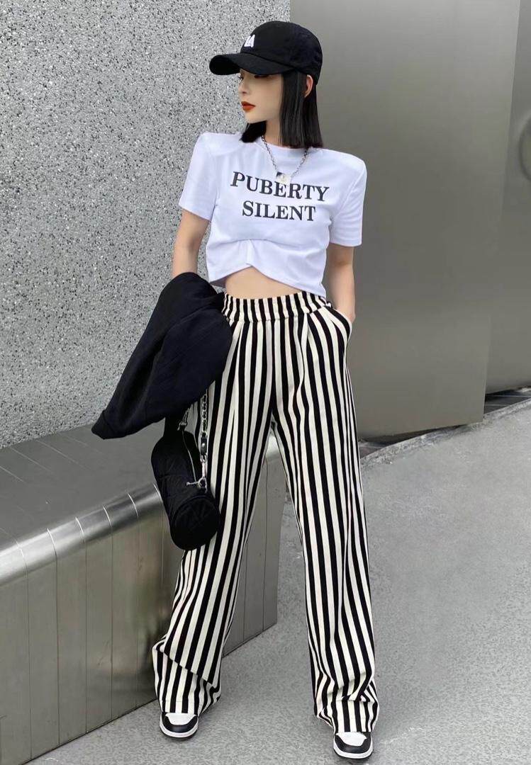 现货春装新款欧韩货条纹阔腿裤，其它，AT(2F)