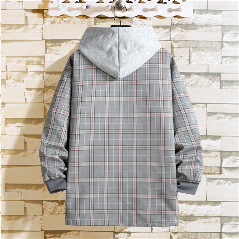 F6018/P80春装新款挂拍格子外套风衣男宽松连帽中长款上衣控118，男装风衣，电商A141