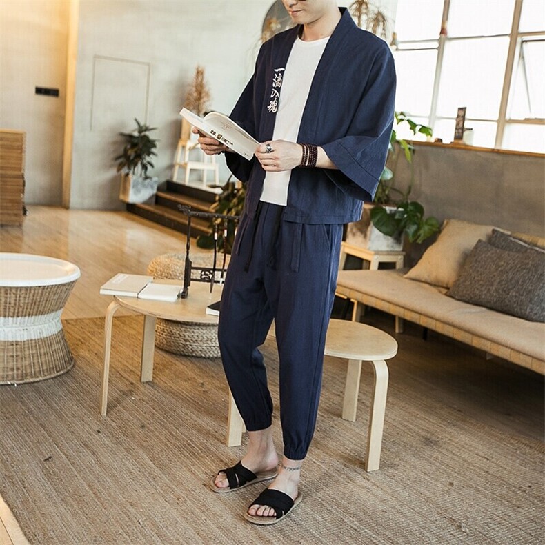 夏季风道袍男短袖汉服开衫汉服防晒衣套装中性男女TZ01/P85,男装防晒衣,钱塘713