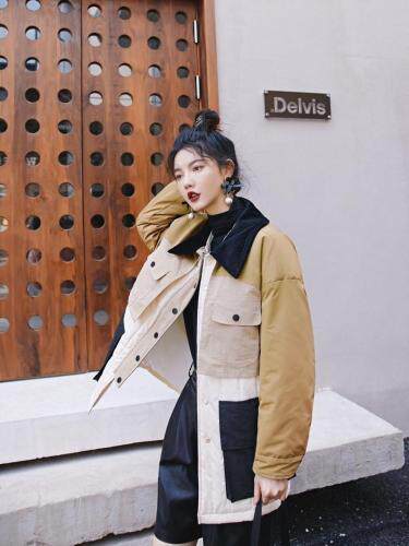 撞色拼接棉衣，女装棉衣/棉服，YOUER DENG