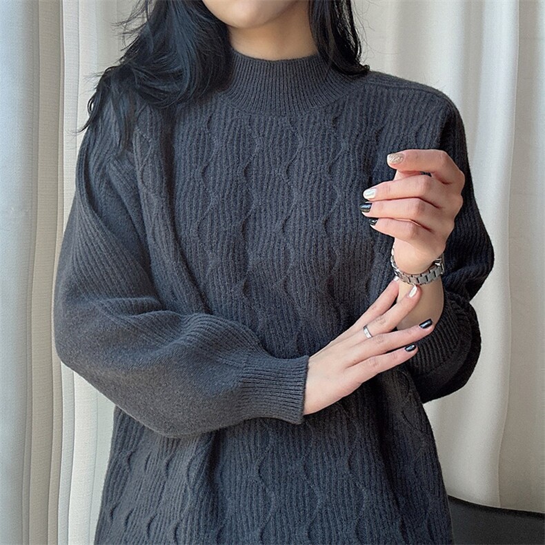 秋冬新款衫女半高插肩毛衣韩版百搭羊毛上衣针织打底衫，女装羊毛衫，臻纶羊绒