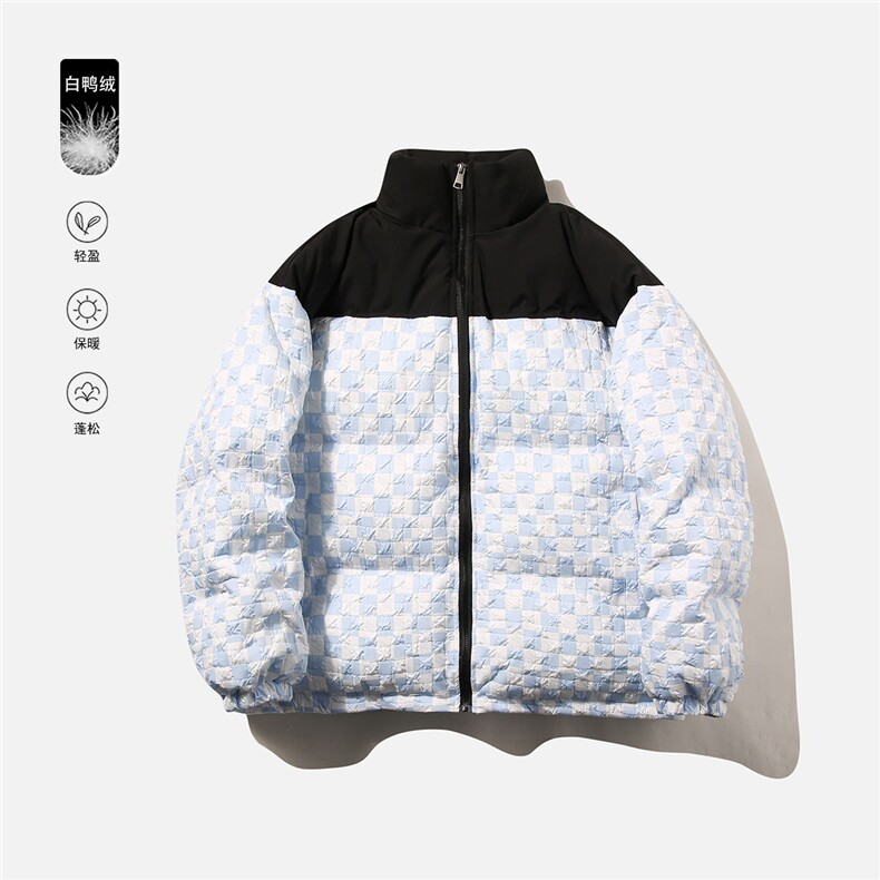 白鸭绒白底22冬季潮流棋盘格拼接百搭羽绒服外套 YR108 P255控298图片
