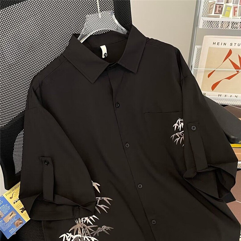 新中式短袖衬衫男夏季冰丝薄款潮牌痞帅青年宽松衬衣LC51011-p35,男装衬衫,星座1008