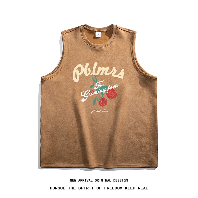 白底鹿皮绒背心字母印花潮流百搭宽松无袖短袖T恤DT1202P25控38，男装背心/马甲，电商A247-1