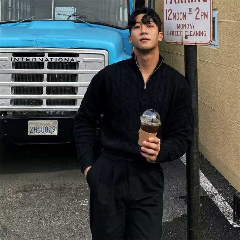 半高领拉链毛衣男套头长袖针织衫时尚洋气百搭513AMY2790P49，男装针织衫/毛衣，星座513A